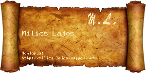 Milics Lajos névjegykártya